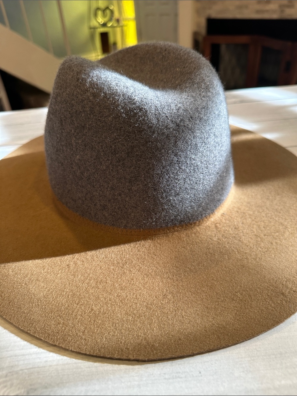 Zara Two-Tone Wide Brim Wool Hat in Brown and Gray • NEW! - Picture 3 of 8